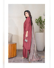 Chinar by Riaz Arts – Luxury Wool Touch Peach 3 Piece Winter Suit with Pashmina Jacquard Shawl