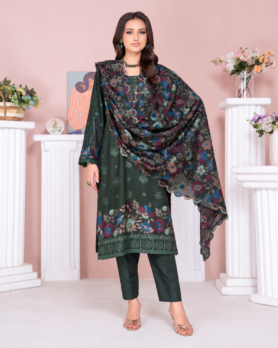 Riaz Arts Kamyar Luxury Winter Embroidered Wool Touch Peach Suit