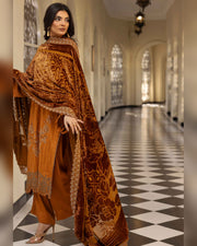Shaista Gold Full Embroidered Peach 3 Piece Suit with Palachi Dupatta