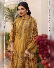 Shaista Gold Full Embroidered Peach 3 Piece Suit with Palachi Dupatta