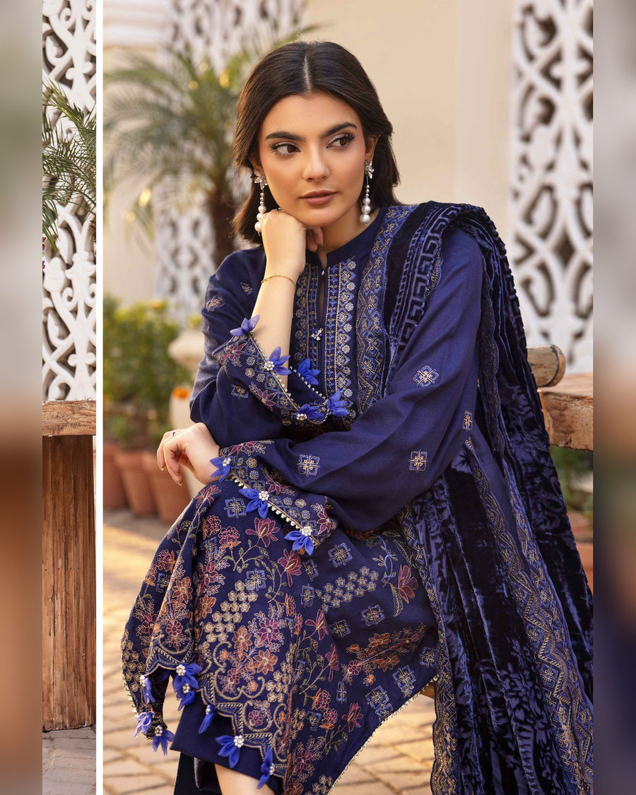 Shaista Gold Full Embroidered Peach 3 Piece Suit with Palachi Dupatta