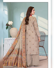 Mahgul Vol. 2 by Riaz Arts – Luxury Embroidered Tensil Peach Leather 3 Piece Winter Suit with Kani Wool Shawl