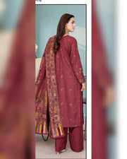 Mahgul Vol. 2 by Riaz Arts – Luxury Embroidered Tensil Peach Leather 3 Piece Winter Suit with Kani Wool Shawl