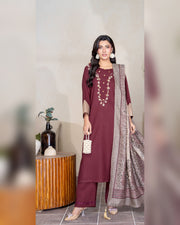 Chinar by Riaz Arts – Luxury Wool Touch Peach 3 Piece Winter Suit with Pashmina Jacquard Shawl