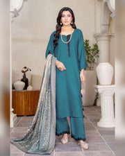 Chinar by Riaz Arts – Luxury Wool Touch Peach 3 Piece Winter Suit with Pashmina Jacquard Shawl