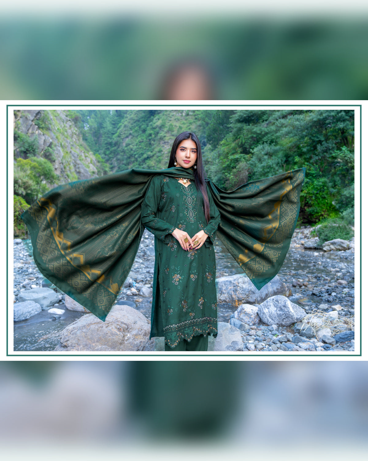 Riaz Arts Zarar Luxury Winter Embroidered Wool Touch Peach Suit with Banarsi Jacquard Shawl