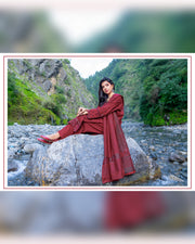Riaz Arts Zarar Luxury Winter Embroidered Wool Touch Peach Suit with Banarsi Jacquard Shawl