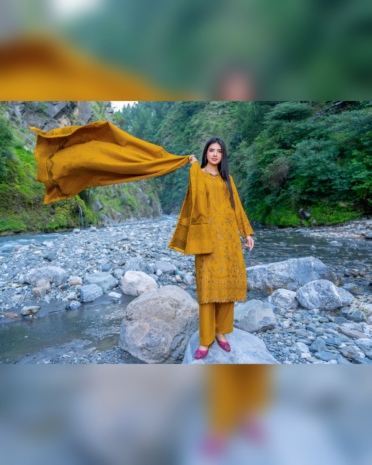 Riaz Arts Zarar Luxury Winter Embroidered Wool Touch Peach Suit with Banarsi Jacquard Shawl