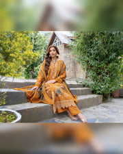 Riaz Arts Qisa Luxury Winter Embroidered Peach Leather Suit with Kani Wool Shawl