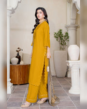 Chinar by Riaz Arts – Luxury Wool Touch Peach 3 Piece Winter Suit with Pashmina Jacquard Shawl