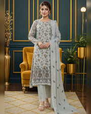 Manizay Dream Slub Bambo Embroidered 3 Piece Suit with Chiffon Dupatta