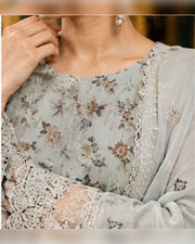 Manizay Dream Slub Bambo Embroidered 3 Piece Suit with Chiffon Dupatta