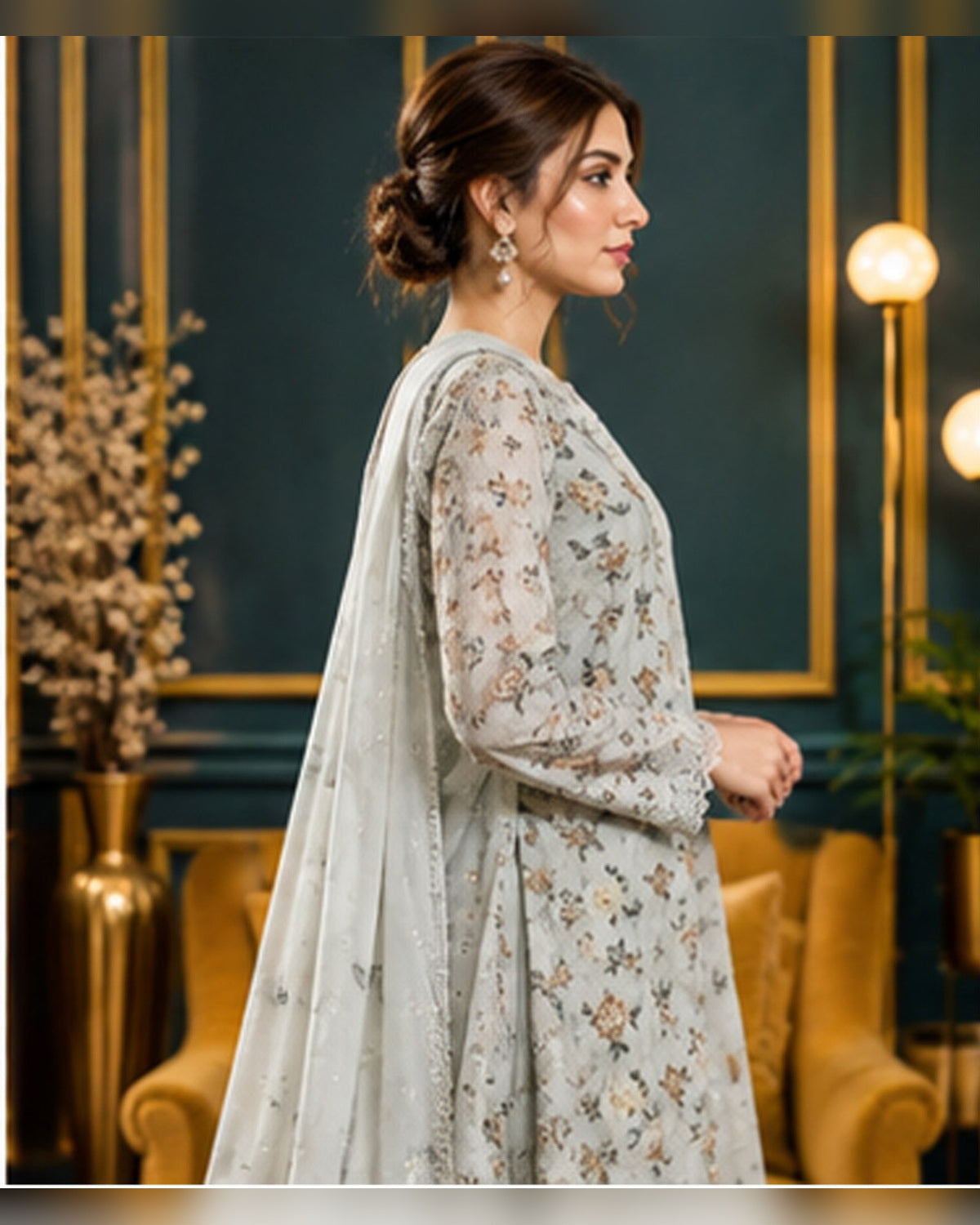 Manizay Dream Slub Bambo Embroidered 3 Piece Suit with Chiffon Dupatta