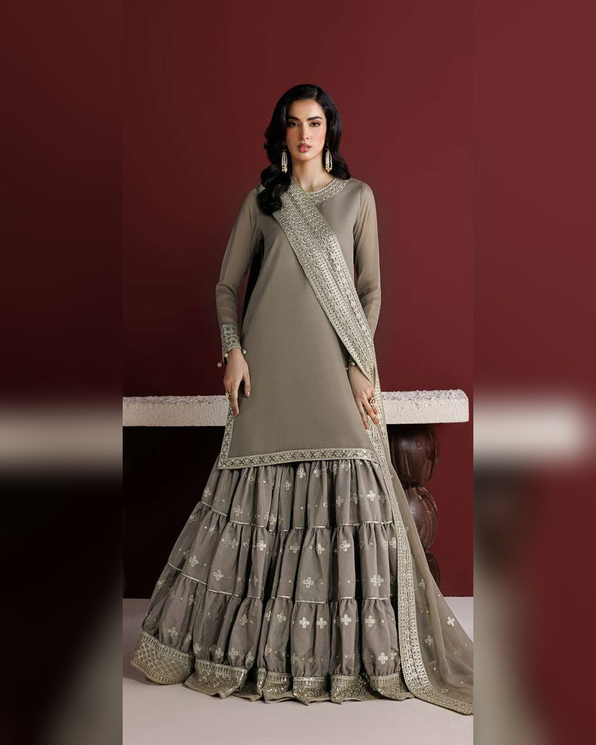 Farasha Azure Royale Luxury Embroidered Chiffon 3 Piece Suit