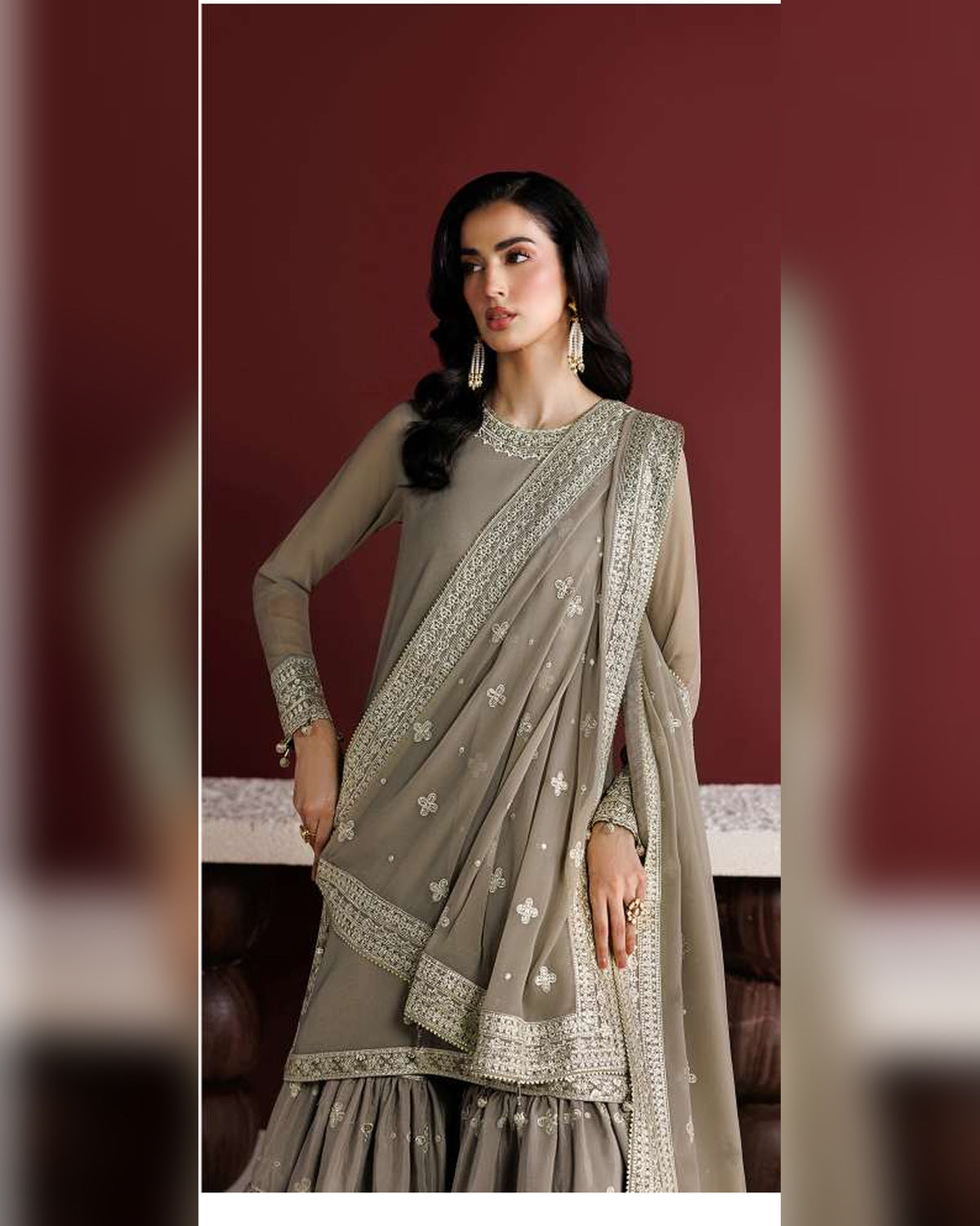 Farasha Azure Royale Luxury Embroidered Chiffon 3 Piece Suit