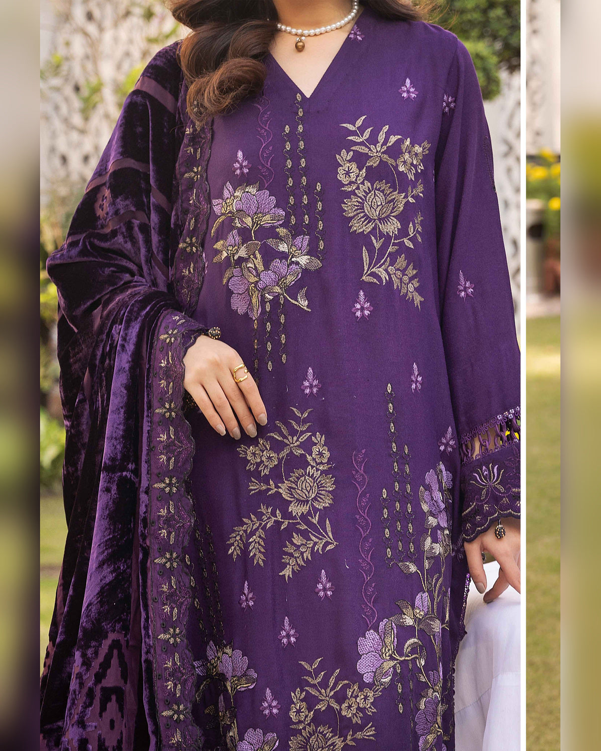 Shaista Gold Full Embroidered Peach 3 Piece Suit with Palachi Dupatta