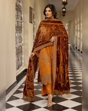 Shaista Gold Full Embroidered Peach 3 Piece Suit with Palachi Dupatta