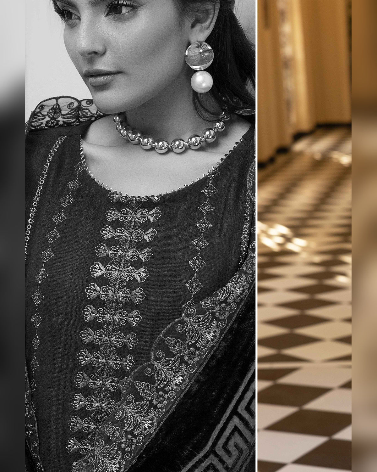 Shaista Gold Full Embroidered Peach 3 Piece Suit with Palachi Dupatta