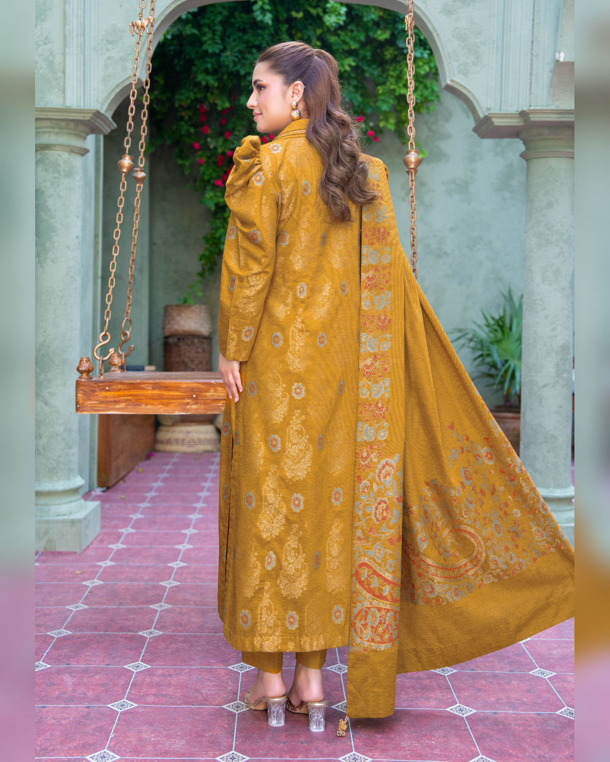 Riaz Arts Kani Micro Velvet Jacquard 3 Piece Suit with Jacquard Shawl