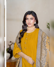 Chinar by Riaz Arts – Luxury Wool Touch Peach 3 Piece Winter Suit with Pashmina Jacquard Shawl