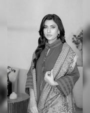 Chinar by Riaz Arts – Luxury Wool Touch Peach 3 Piece Winter Suit with Pashmina Jacquard Shawl