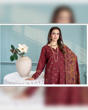Mahgul Vol. 2 by Riaz Arts – Luxury Embroidered Tensil Peach Leather 3 Piece Winter Suit with Kani Wool Shawl
