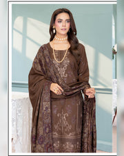 Mahgul Vol. 2 by Riaz Arts – Luxury Embroidered Tensil Peach Leather 3 Piece Winter Suit with Kani Wool Shawl
