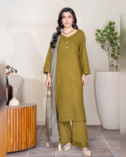 Chinar by Riaz Arts – Luxury Wool Touch Peach 3 Piece Winter Suit with Pashmina Jacquard Shawl