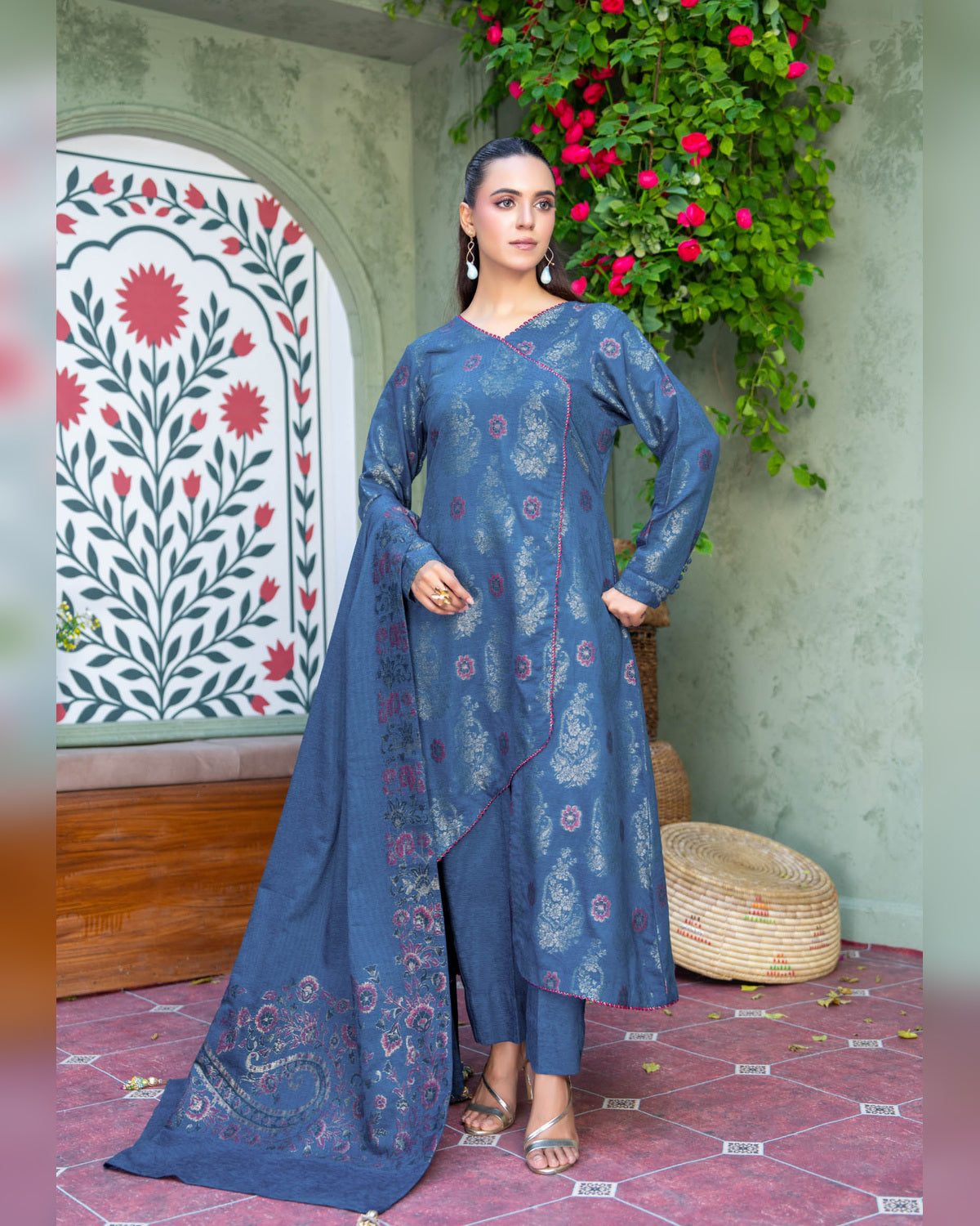 Riaz Arts Kani Micro Velvet Jacquard 3 Piece Suit with Jacquard Shawl