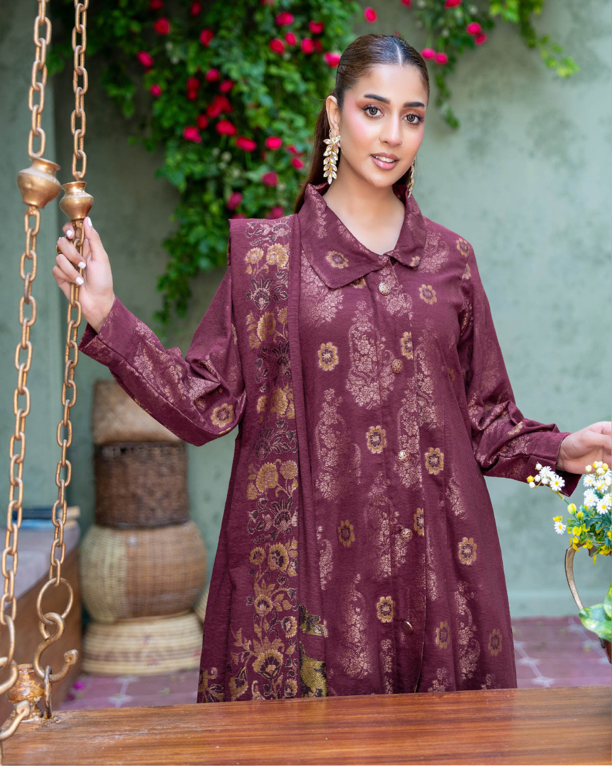 Riaz Arts Kani Micro Velvet Jacquard 3 Piece Suit with Jacquard Shawl