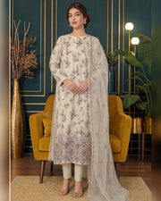 Manizay Dream Slub Bambo Embroidered 3 Piece Suit with Chiffon Dupatta