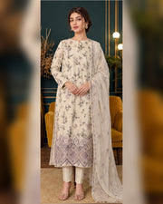 Manizay Dream Slub Bambo Embroidered 3 Piece Suit with Chiffon Dupatta