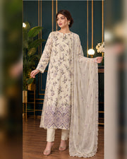 Manizay Dream Slub Bambo Embroidered 3 Piece Suit with Chiffon Dupatta