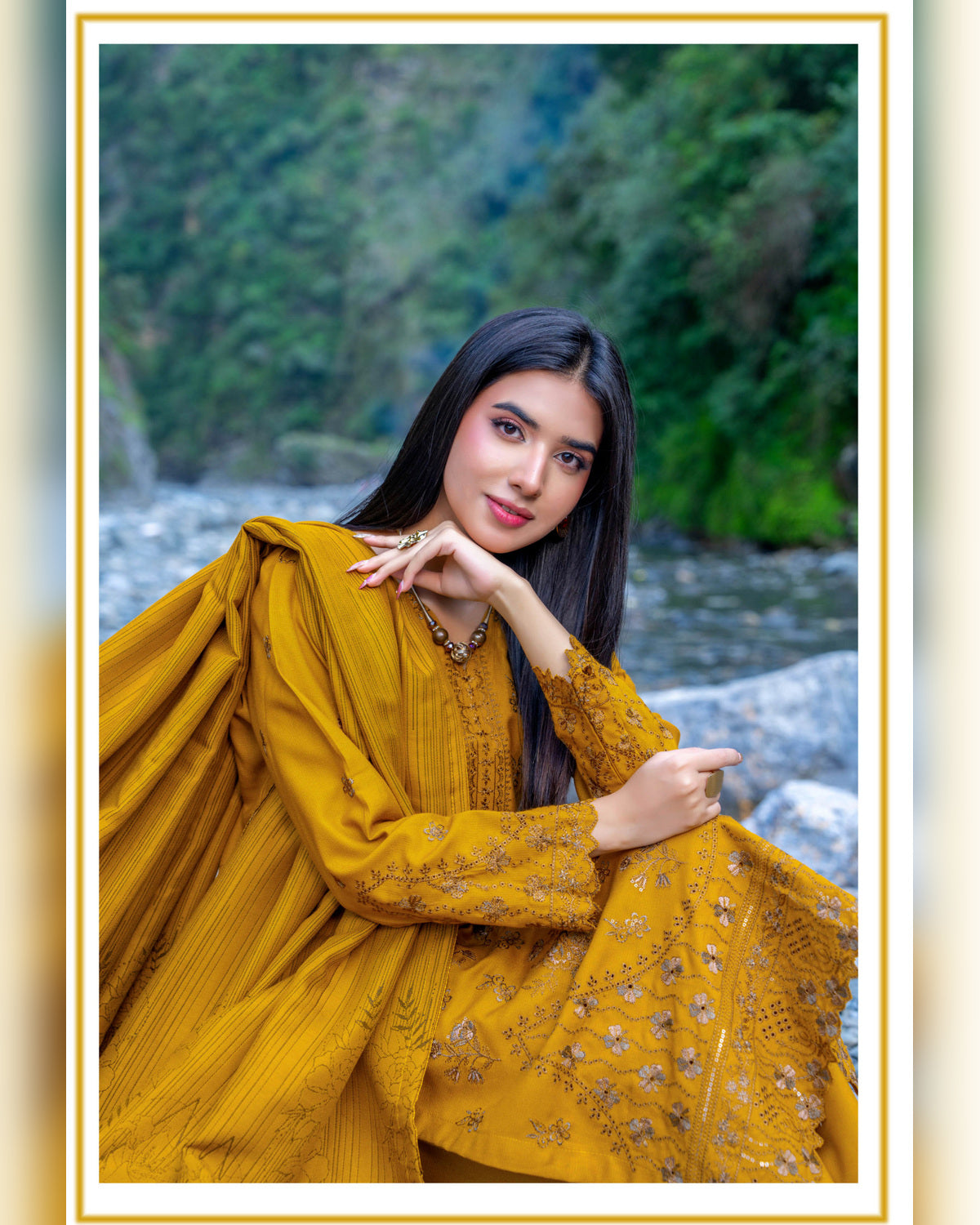 Riaz Arts Zarar Luxury Winter Embroidered Wool Touch Peach Suit with Banarsi Jacquard Shawl