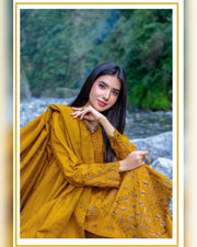 Riaz Arts Zarar Luxury Winter Embroidered Wool Touch Peach Suit with Banarsi Jacquard Shawl