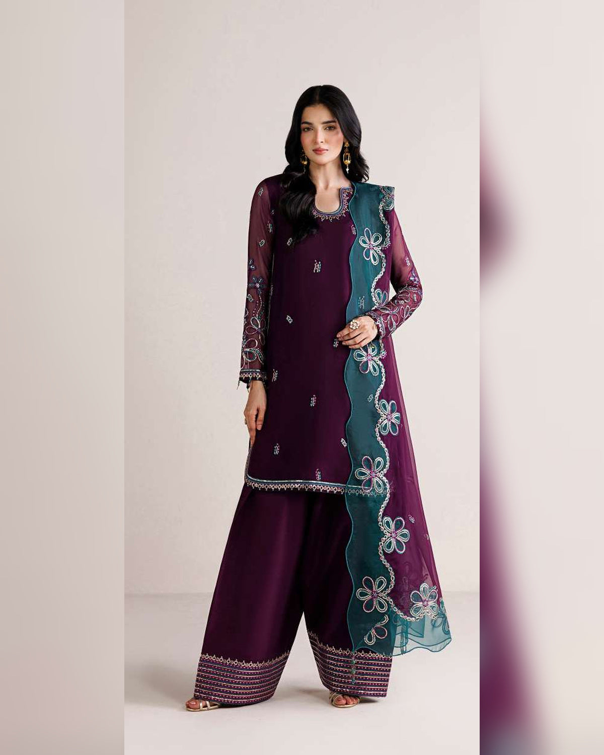 Farasha Azure Royale Luxury Embroidered Chiffon 3 Piece Suit