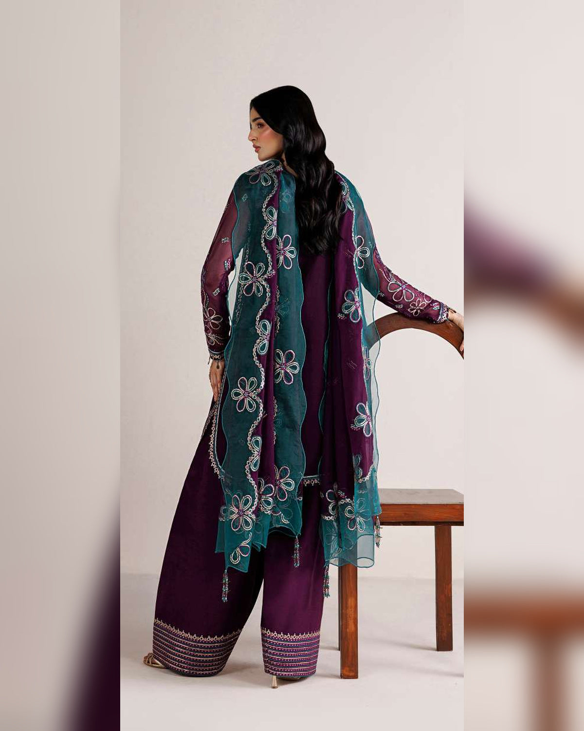 Farasha Azure Royale Luxury Embroidered Chiffon 3 Piece Suit