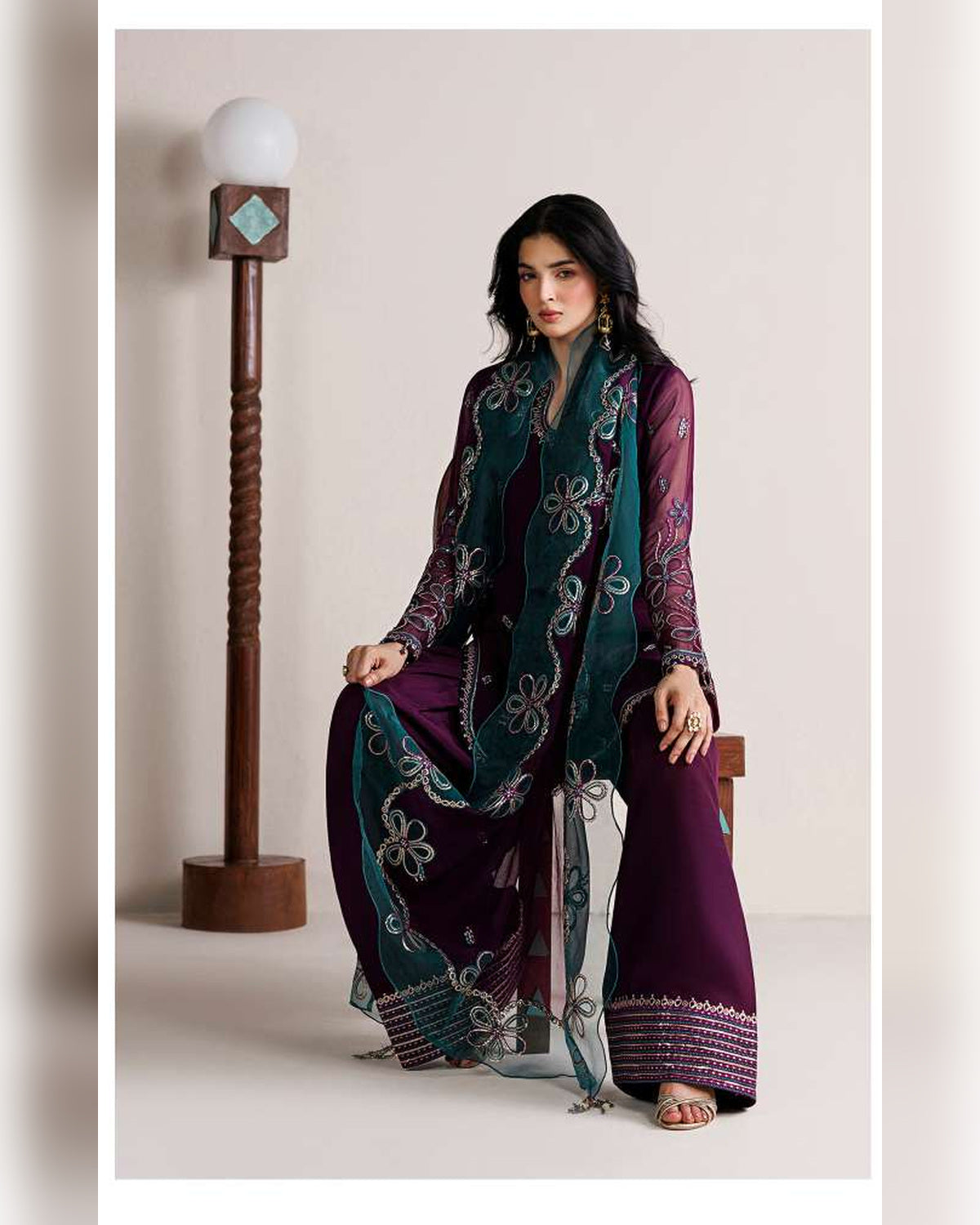 Farasha Azure Royale Luxury Embroidered Chiffon 3 Piece Suit