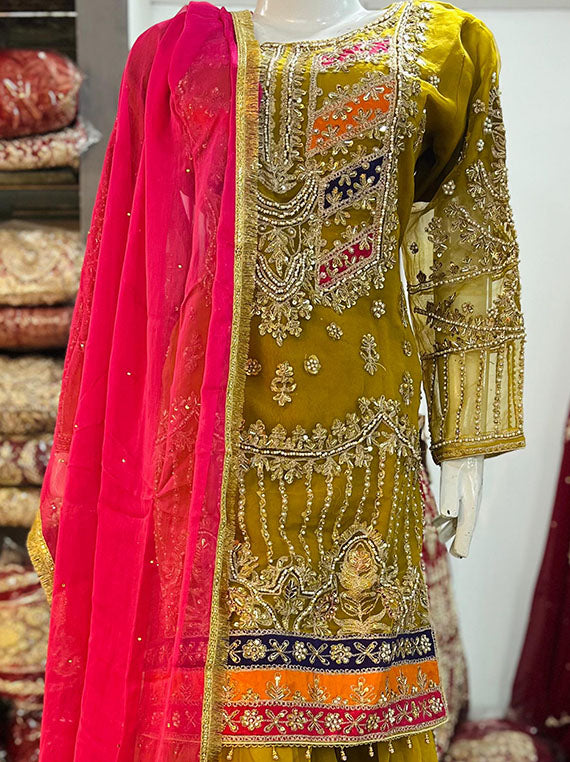 Ready To Wear Mehndi Fancy Gharara Collection 2024 (D-04)