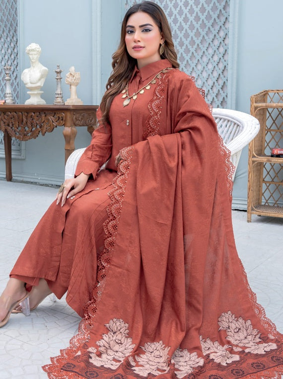 Nihal self jacquard peach Collection By Riaz Arts (D-04)