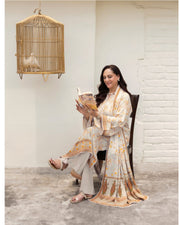 Gul Ahmed Printed Linen 3 Piece Unstitched Suit with Printed Dupatta