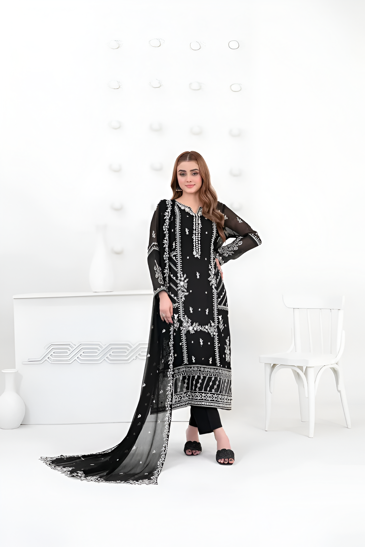 SATORI By Tawakkal 3pcs Semi-Stitched Fancy Embroidered Chiffon suit  [D-3936]