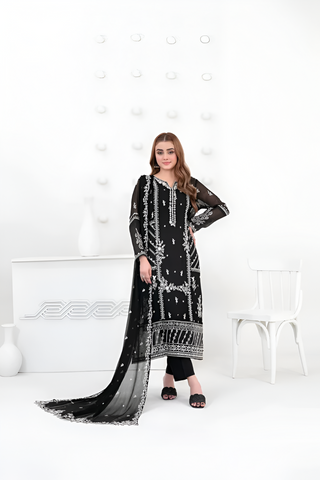 SATORI By Tawakkal 3pcs Semi-Stitched Fancy Embroidered Chiffon suit  [D-3936]