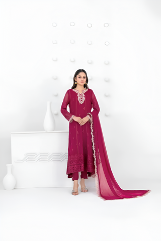 SATORI By Tawakkal 3pcs Semi-Stitched Fancy Embroidered Chiffon suit [D-3938]
