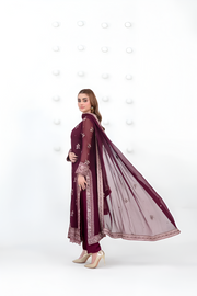 SATORI By Tawakkal 3pcs Semi-Stitched Fancy Embroidered Chiffon suit [D-3937]