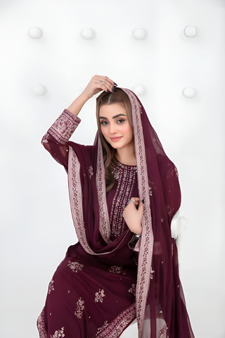 SATORI By Tawakkal 3pcs Semi-Stitched Fancy Embroidered Chiffon suit [D-3937]