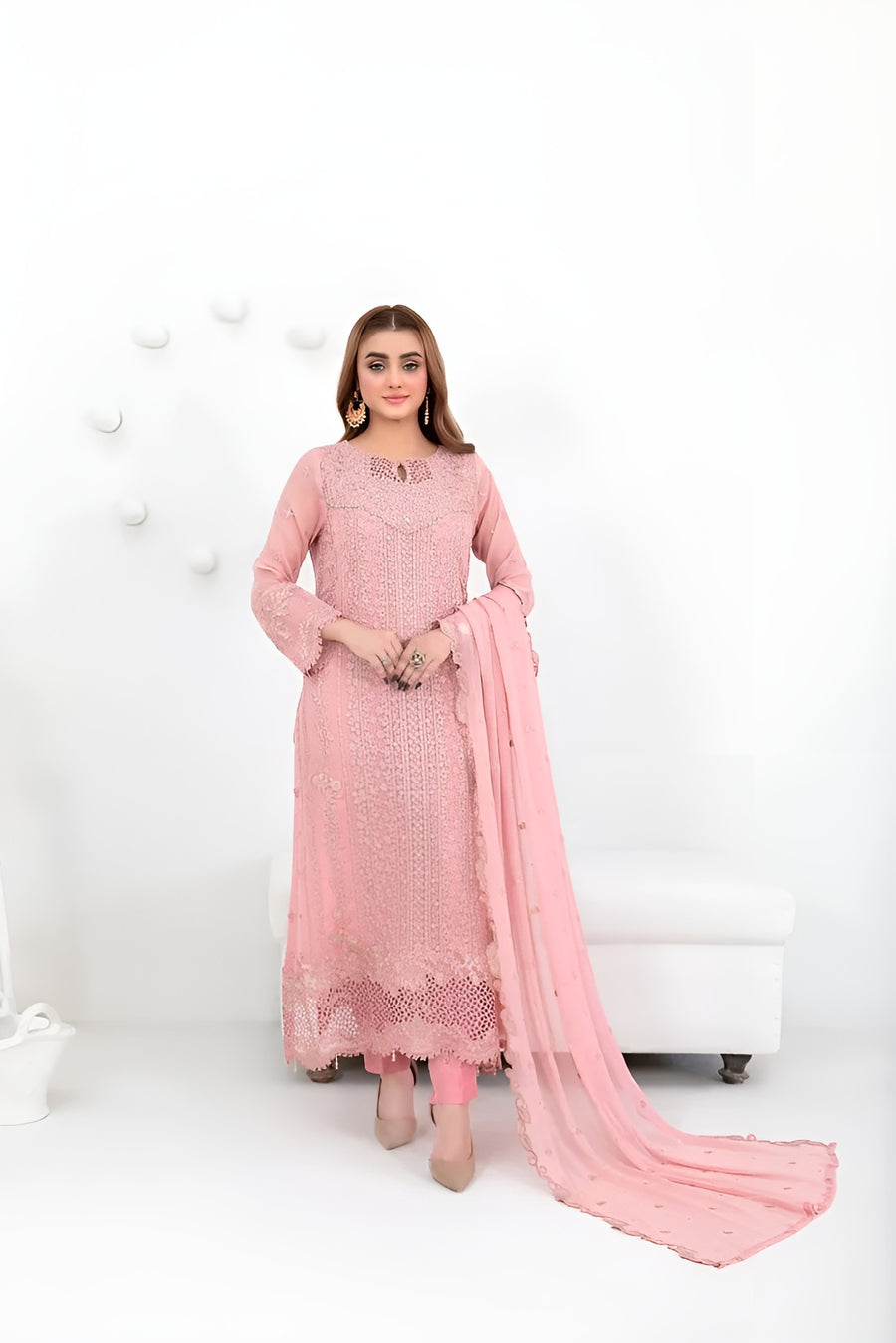 SATORI By Tawakkal 3pcs Semi-Stitched Fancy Embroidered Chiffon suit [D-3934]