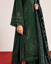 Riaz Arts Exclusive by Daria Embroidered Leather Peach Suit with Velvet Palachi Shawl