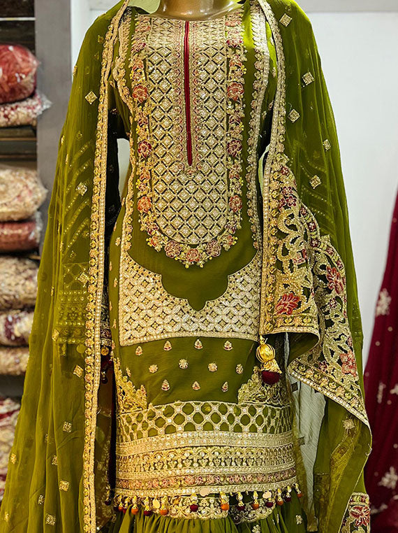 Ready To Wear Mehndi Fancy Gharara Collection 2024 (D-05)