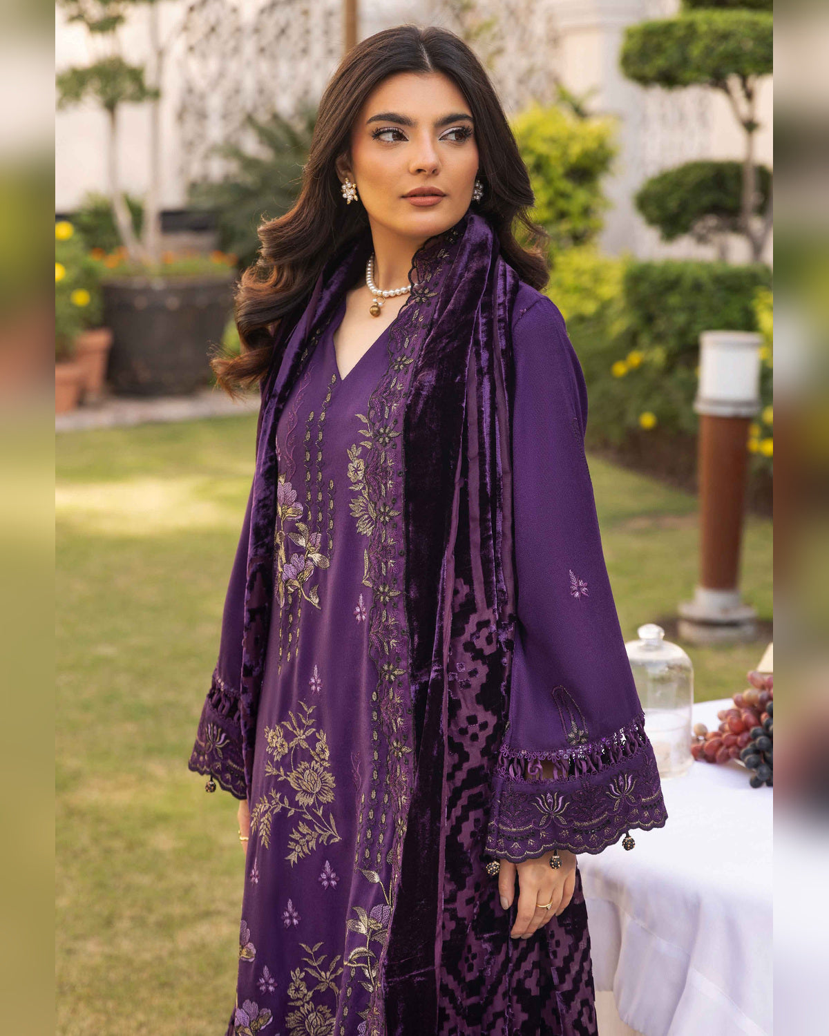 Shaista Gold Full Embroidered Peach 3 Piece Suit with Palachi Dupatta